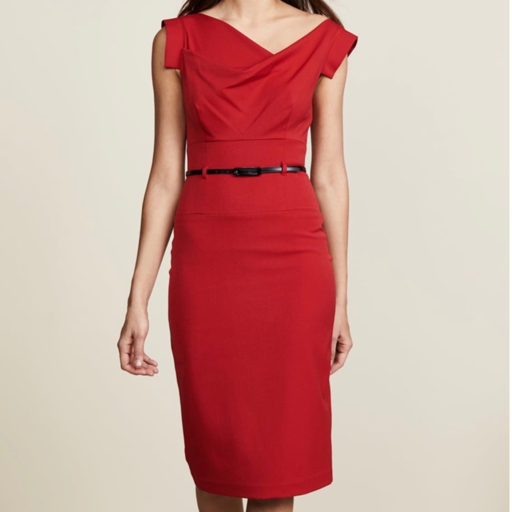 Black halo Jackie O Belted Dress in red